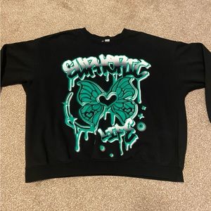 H&M long sleeve green and black crew neck